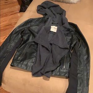 Hollister flowy gray & black leather jacket